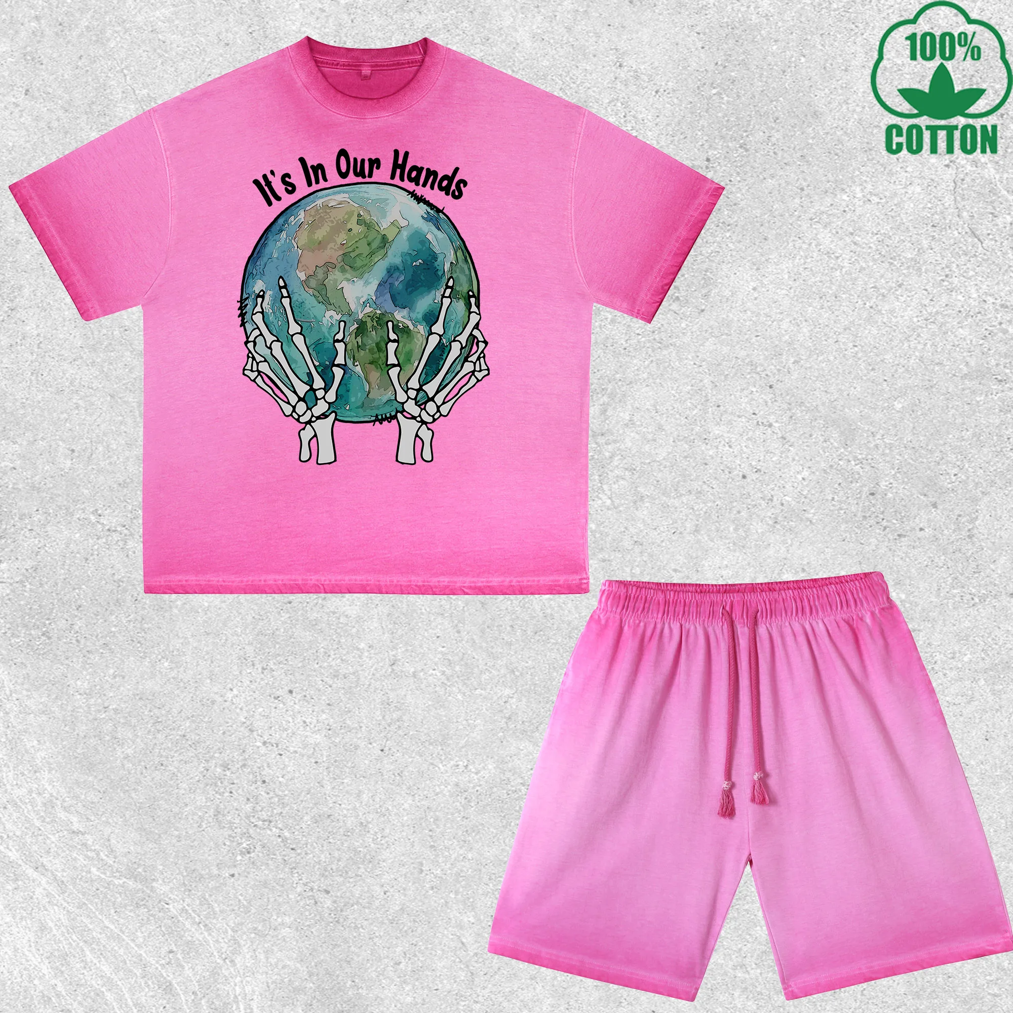

Make Every Day Printed Dirty Wash T-Shirt Shorts Set Multicolor Combo Loose Trendy Fashionable 100%Cotton Short Value Pack
