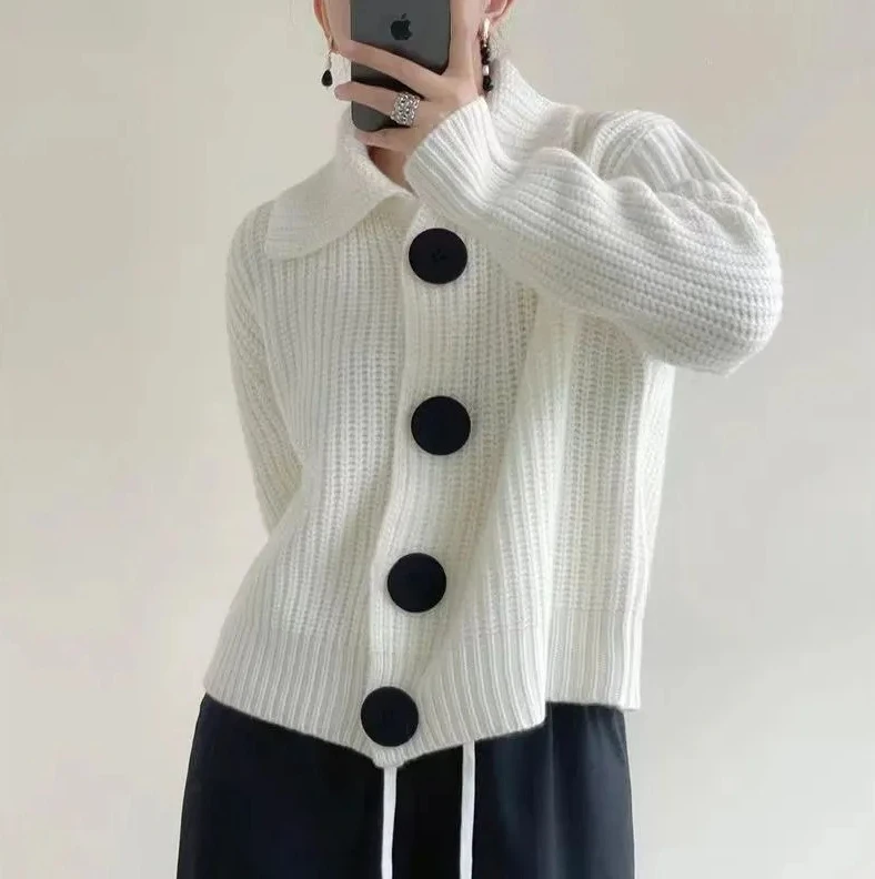 

Ladies' Wear Cardigan Outwear Casual Loose Sweater Coats Women Autumn Lapel collar Large Buttons Knitted Tops