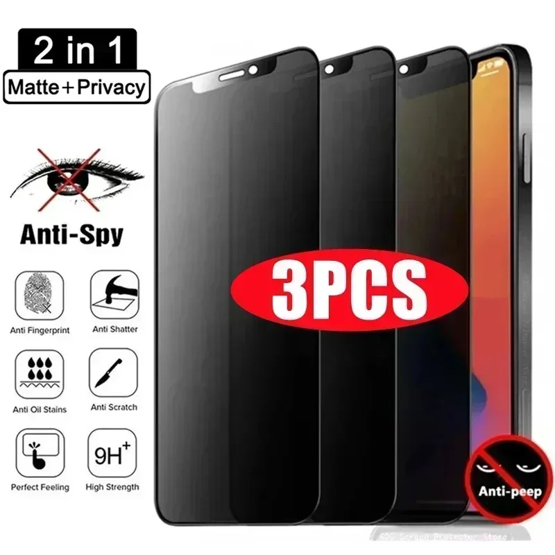 

3Pcs Matte Privacy Screen Protector for iPhone 14 13 12 11 Pro Max Mini 8 Plus Anti-Spy Tempered Glass for iPhone 15 XS MAX X XR