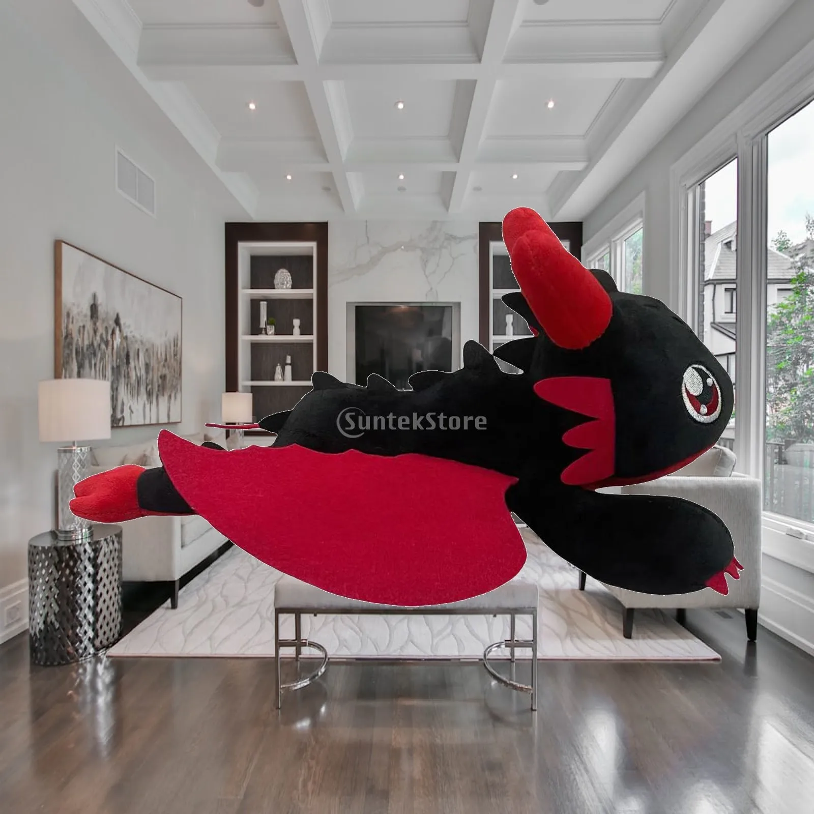 

Plush Flying Dragon Car Roof Ornament Self Adhesive Sticker Quick Installation for Cars and Helmets Accessories