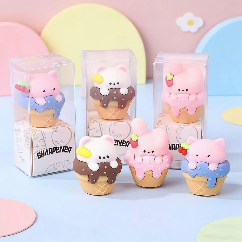 

24 pcs/lot Kawaii Cat Rabbit Bear Ice Cream Pencil Sharpener Cute Hand Mechanical Cutter Knife Stationery Gift School Supplies