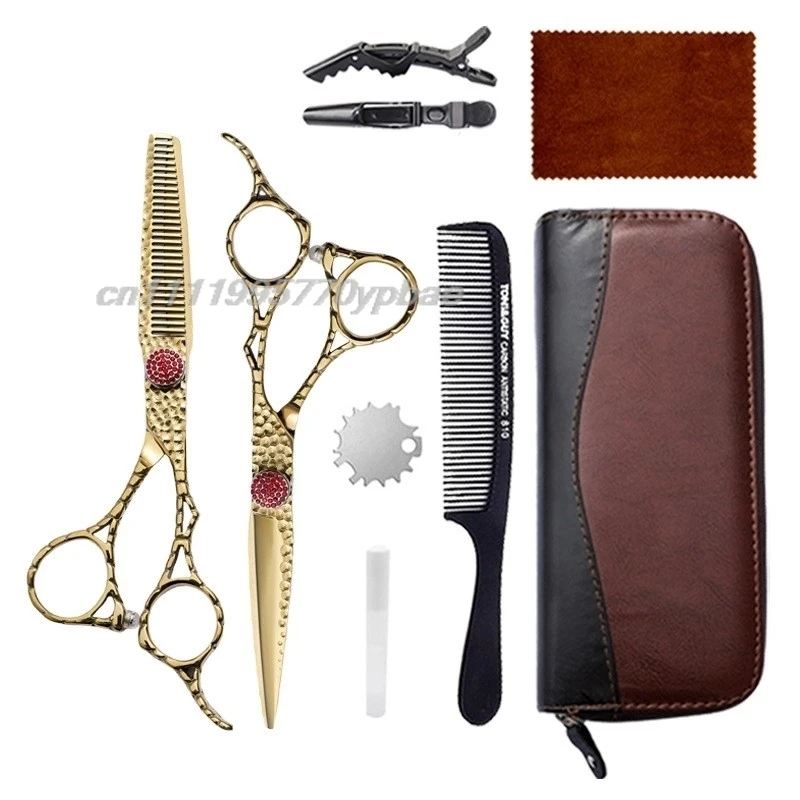 Hair Cutting Scissors Set 6 Inch 9CR Stainless Steel Thinning Shears & Fringe for Barbers Salon Home Use