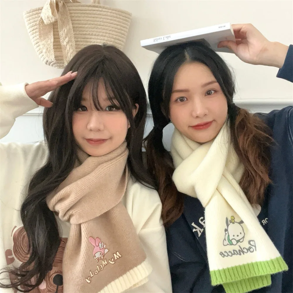 Sanrio Cute Plush Knitted Scarf for Girls, Versatile Warm Scarf, Student Autumn/Winter New Style