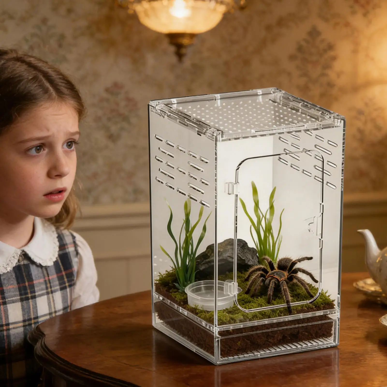 

Прозрачный акриловый террариум для мантисов, лягушек, прыгающих пауков, дышащий контейнер для разведения ящериц, маленьких черепах, улиток