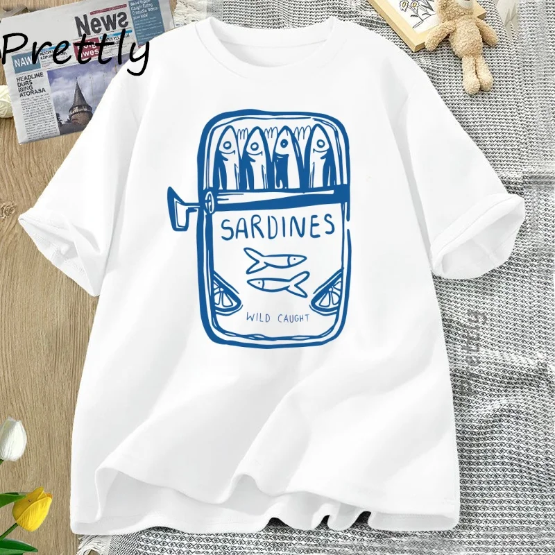 Sardine T-shirt Fisherman Beach Short Sleeve Cotton Tshirt Casual Round Neck T Shirt Summer Casual Printed T Shirt Clothing Tops