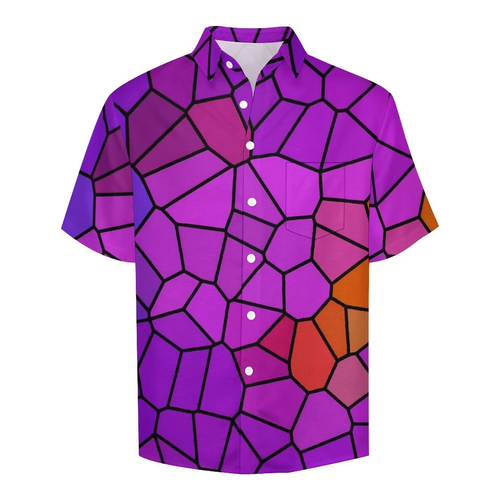 Geometric Vacation Shirt Stained Glass Abstract Art Hawaiian Casual Shirts Mens Vintage Blouses Short Sleeves Pattern Clothing