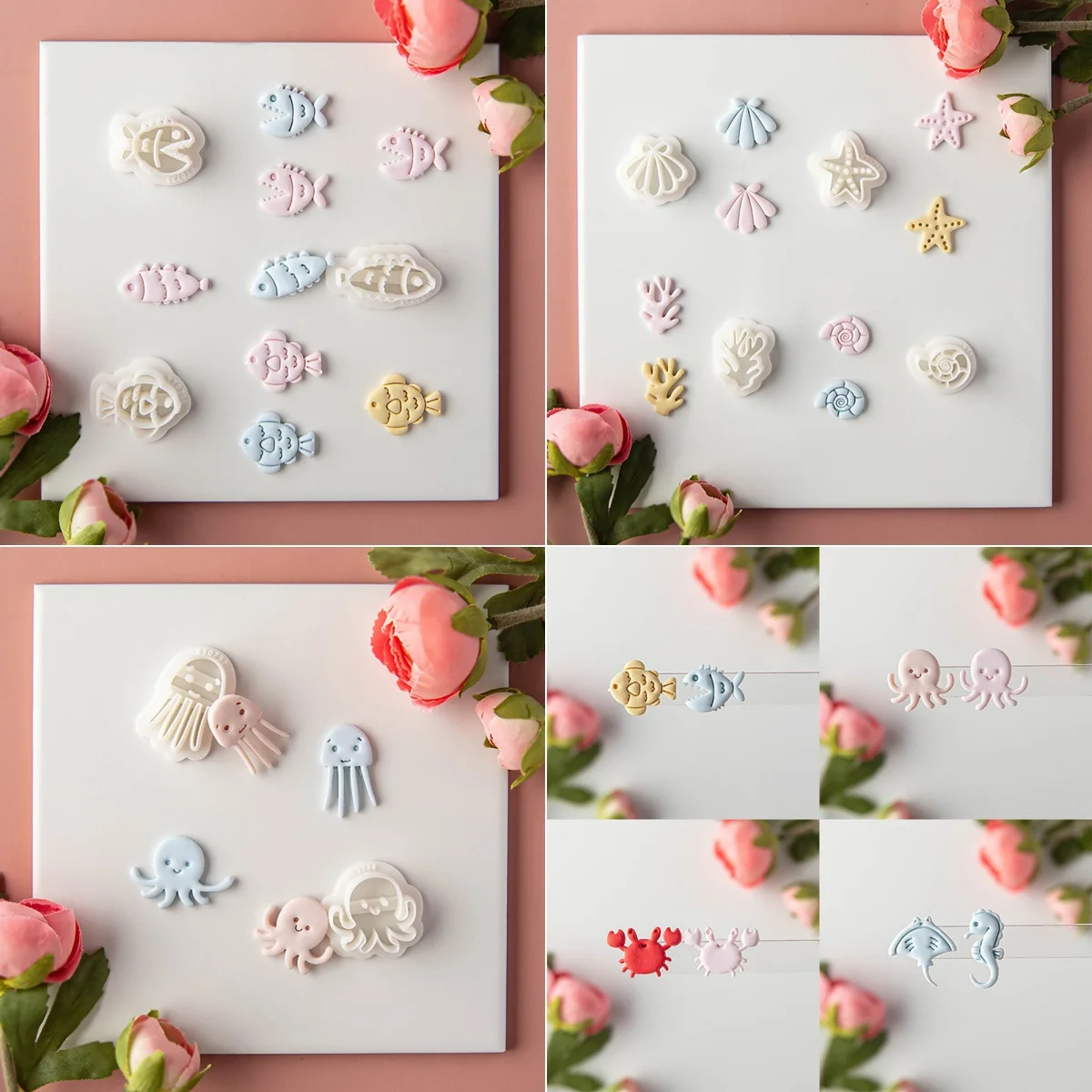 Moldes de argila de polímero série oceano mundo, cavalo marinho/água-viva/manta raio/octopus/caranguejo/coral/estrela do mar, brincos, ferramenta de fabricação de jóias, 1 peça