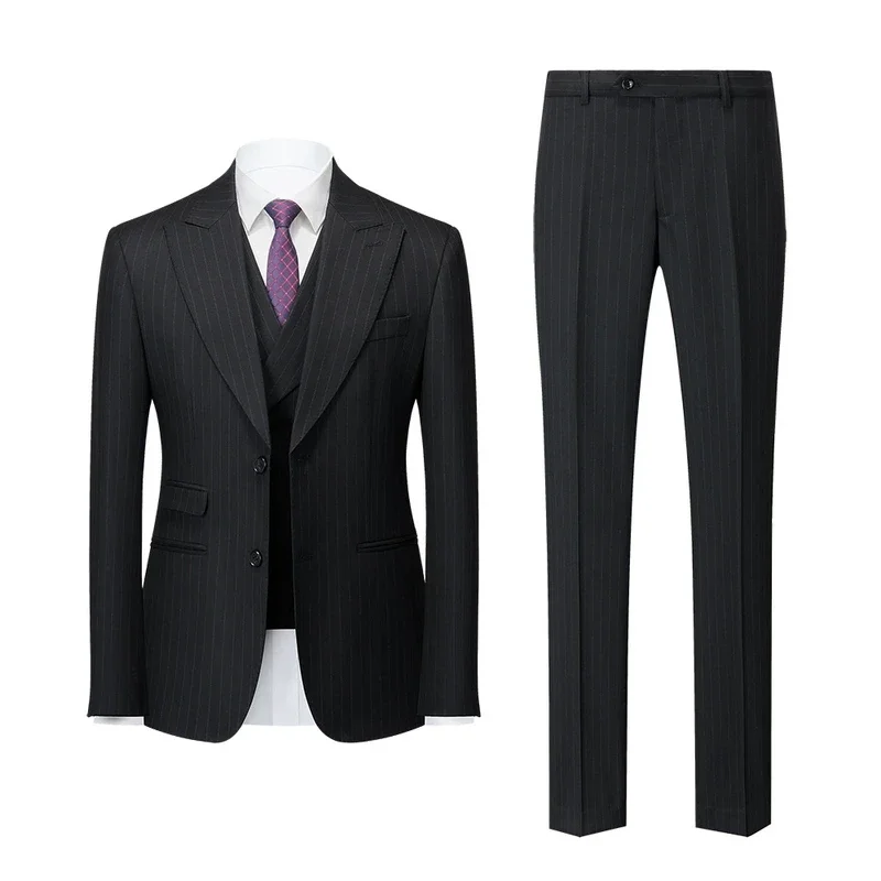 

3-piece High-quality New Men's Stripes (suit + Vest + Trousers) British Suit Fashion Apply for Slim-fit Business Marriage Set