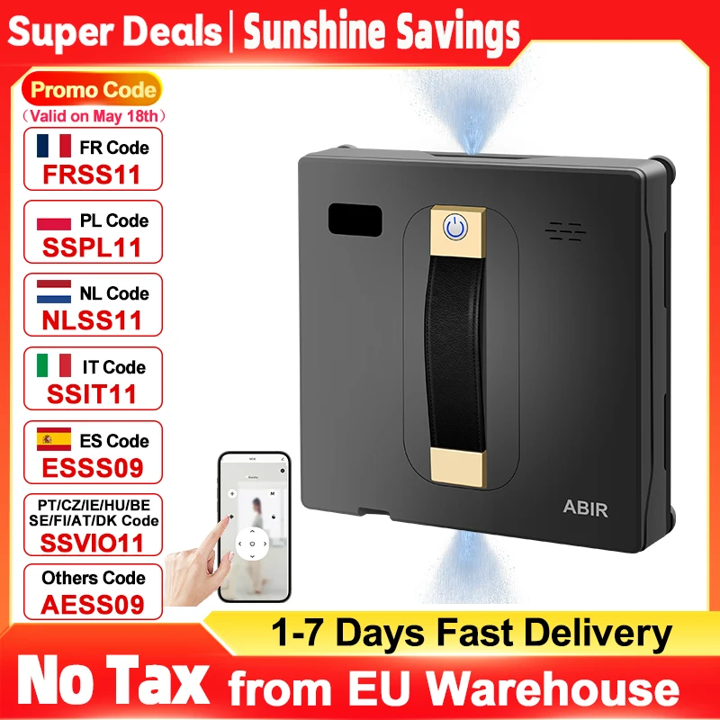 Robot aspirateur de fenêtre ABIR WD8, double pulvérisation d'eau, essuyage intelligent AI, Laser mis à jour, lavage mural de verre pour maison intelligente