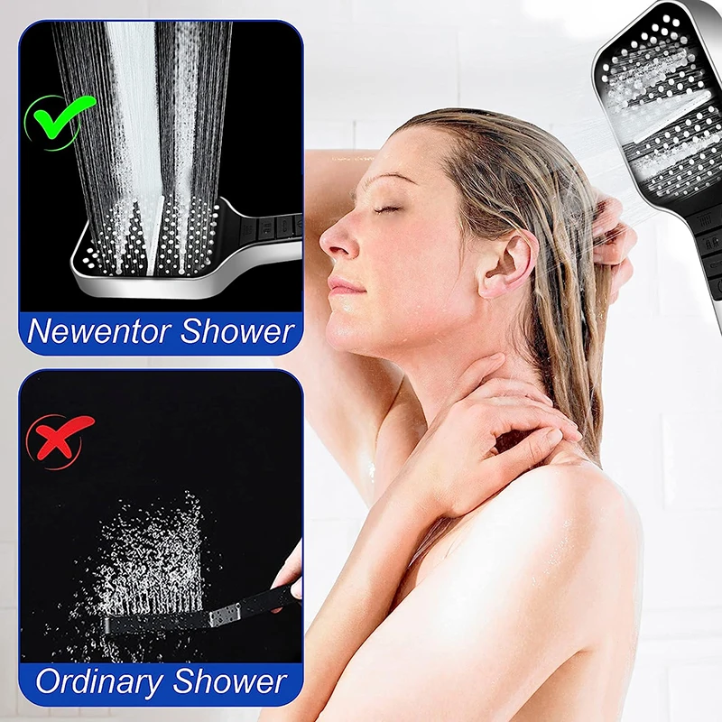 NEW SquarBlack Shower Head Adjustable 7mode Shower Faucet Large Panel Flow Rainfall Skin ABS Hand Held Shower Bathroom Accessory