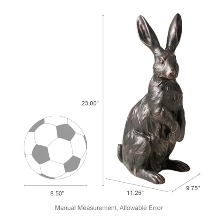 Outdoor garden decoration: bronze-colored rabbit statue, 23-inch tall standing bunny sculpture, MGO material, Easter gift for p