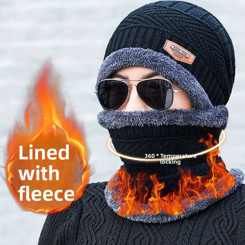 Winter men's scarf, headband, two piece set, big hat brim, cold proof earmuffs, knitted hat, woolen hat, outdoor men's hat