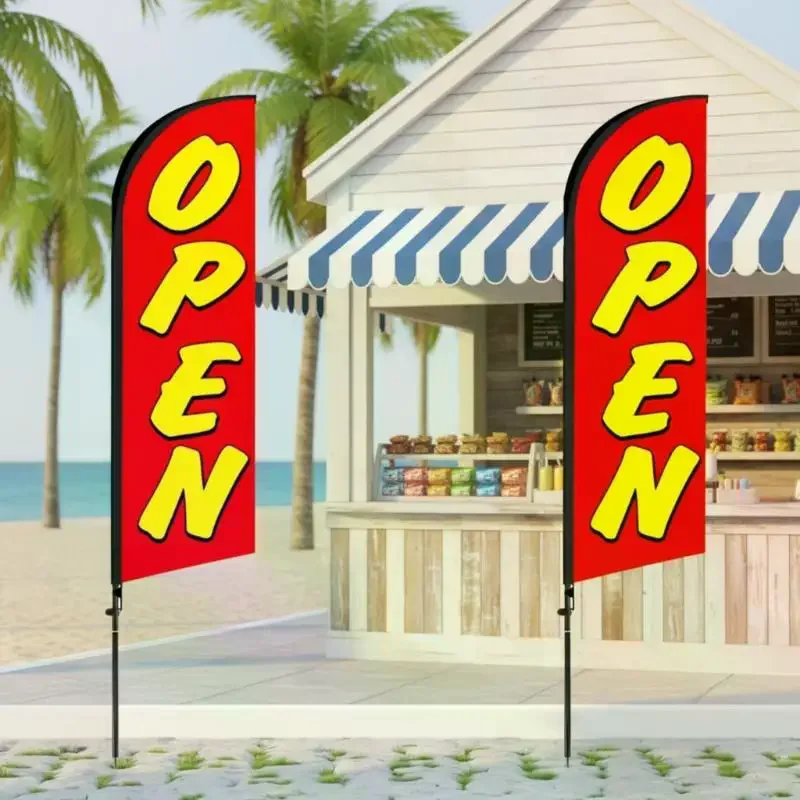 1Pc Open Feather Flag Advertising Banner (Pole Not Included), Swooper Signage for Storefront Restaurant & Cafe