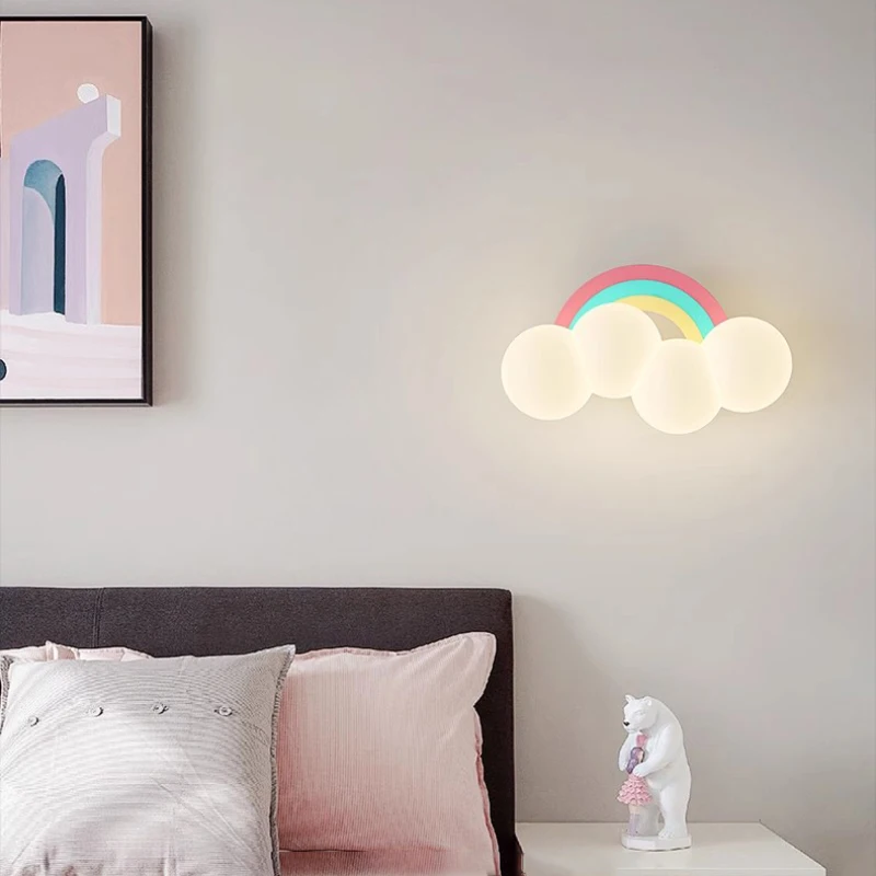 

Rainbow Cloud Lamp LED Children's Room Bedside Wall Lamps Cartoon Creative Warm Boy Girl Bedroom Nursery Baby Room Wall Lights