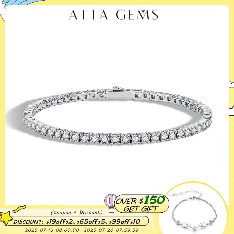 

ATTAGEMS D Color Round Cut 5.0 4.0mm Moissanite Tennis Bracelet for Women Man Real 925 Sterling Silver Pass Diamond Tester Gift