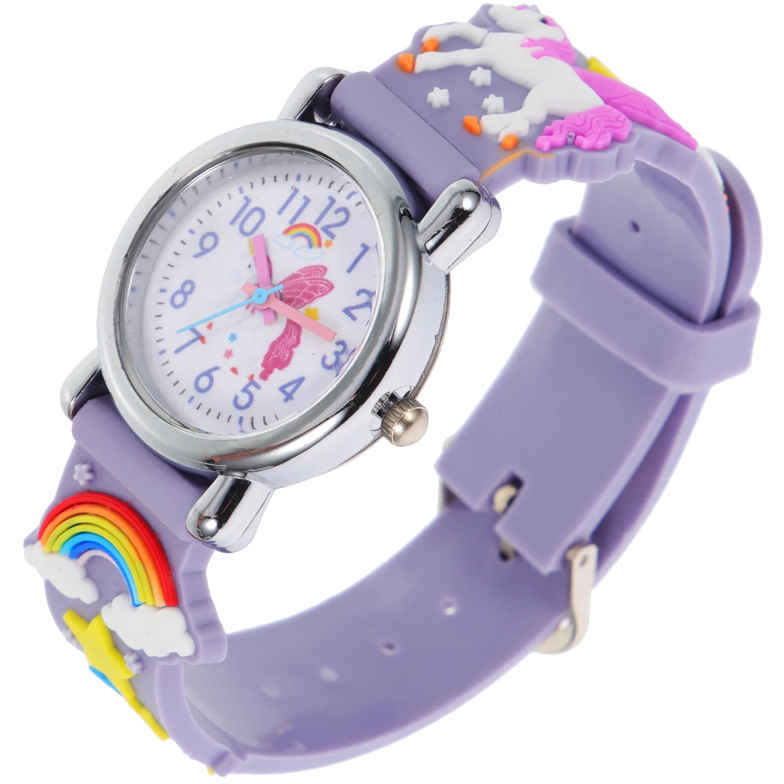 Relógio de pulso portátil com design de unicórnio fofo, pulseira de silicone, fácil ajuste para pulsos pequenos, ferramenta divertida para contar tempo