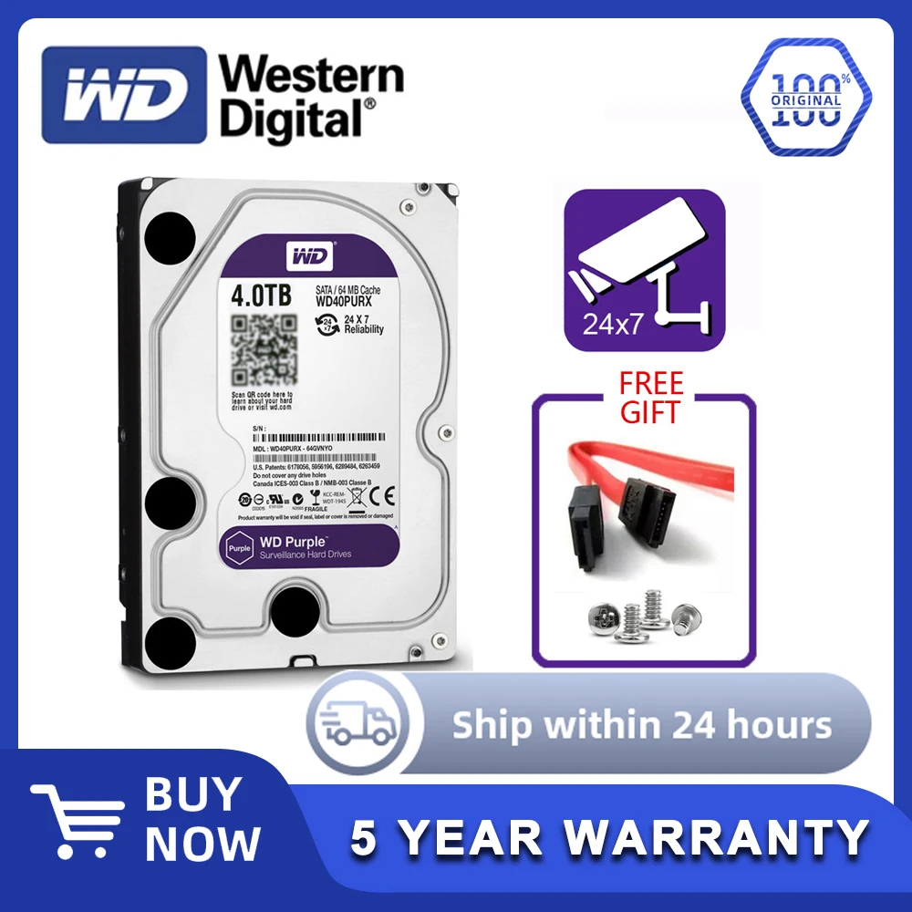 Western Digital WD Purple HDD 1TB 2TB 3TB 4TB SATA 6.0Gb/s 3.5