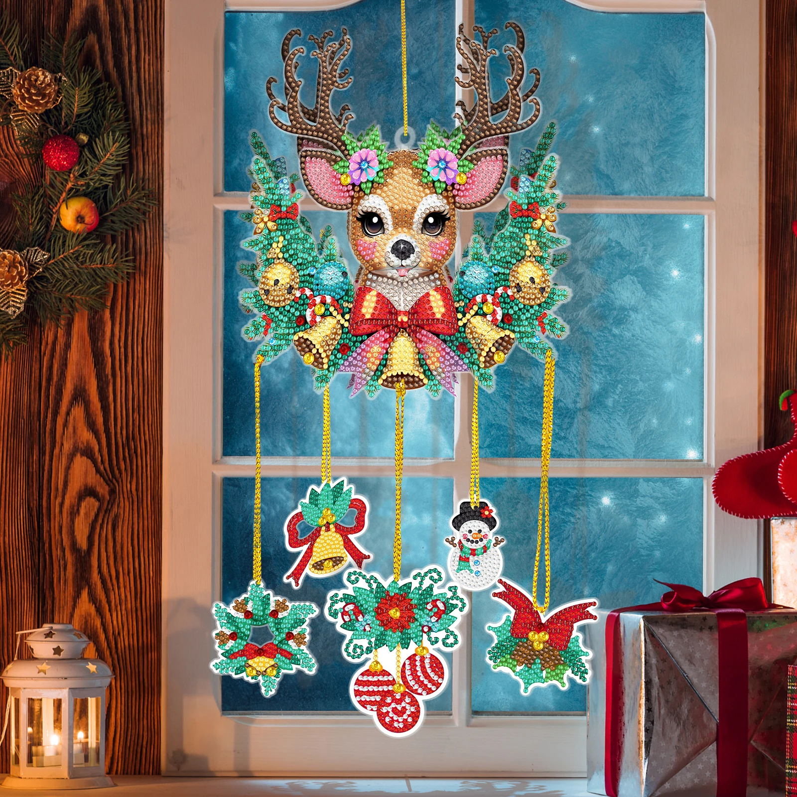 DIY 5D Christmas Deer Wind Chimes Diamond Painting New 2024 Double Sided Bright Diamond Painting Kits Home Festival Decration