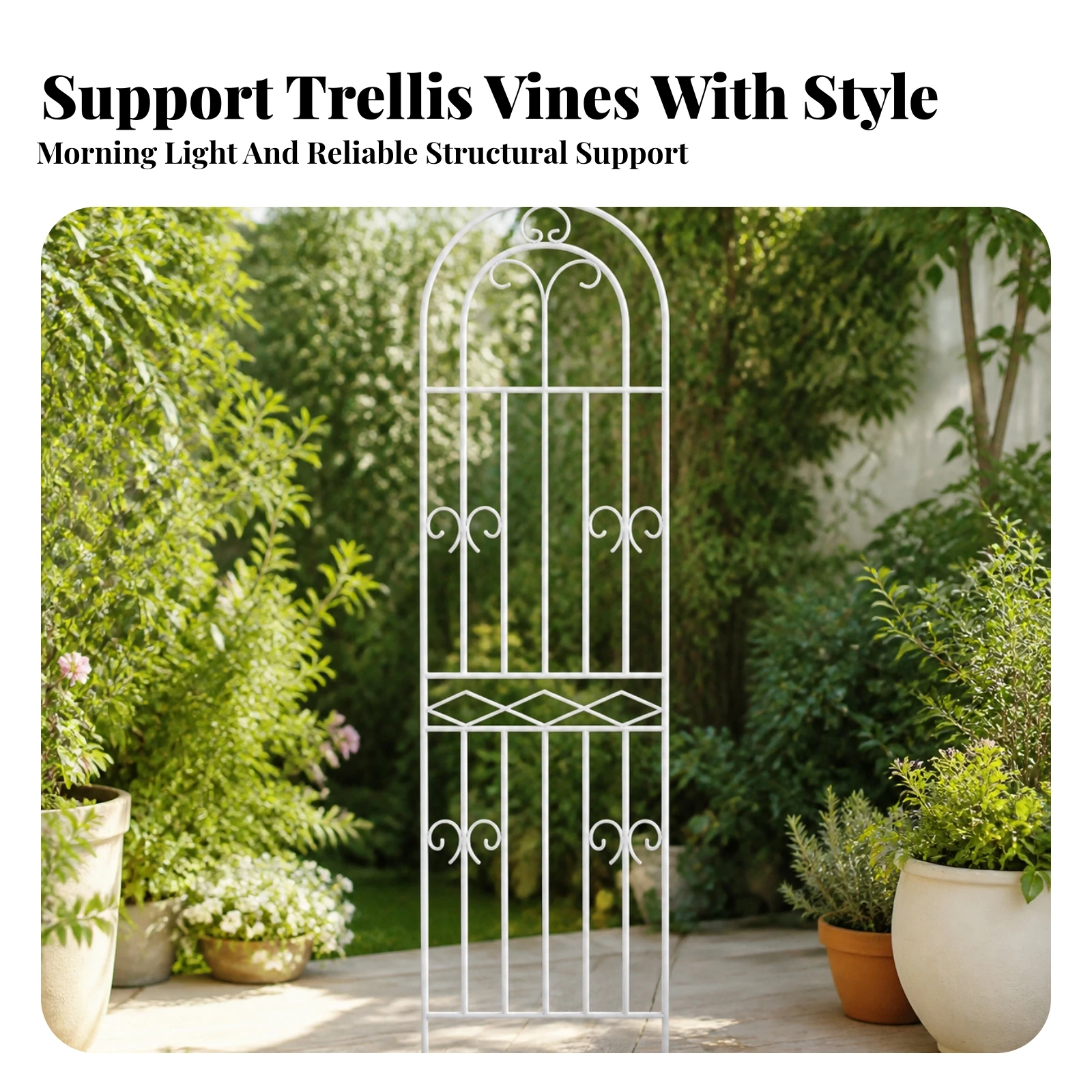 Climbing Trellis with Oval Arch Weather-Resistant Garden Arch Trellis Plant Support with Scroll Details Floor-Standing