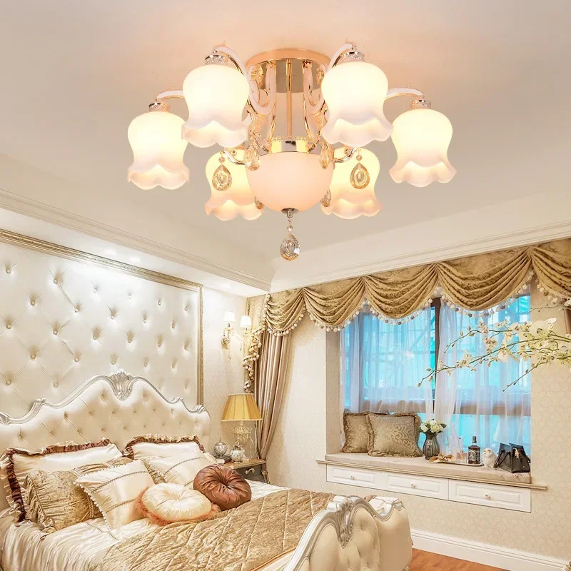 

European style living room chandelier modern minimalist ceiling crystal lamp zinc alloy restaurant bedroom LED lamps