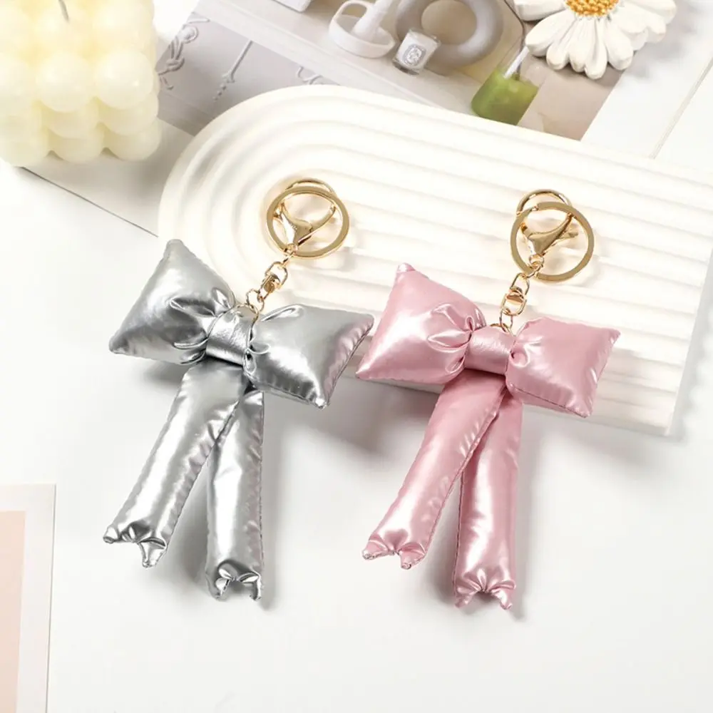 PU Leather Bow Keychain Metal Lobster Clasp Bow Shape PU Key Ring Sweet Bowknot Korean Style Bag Ornament Accessory