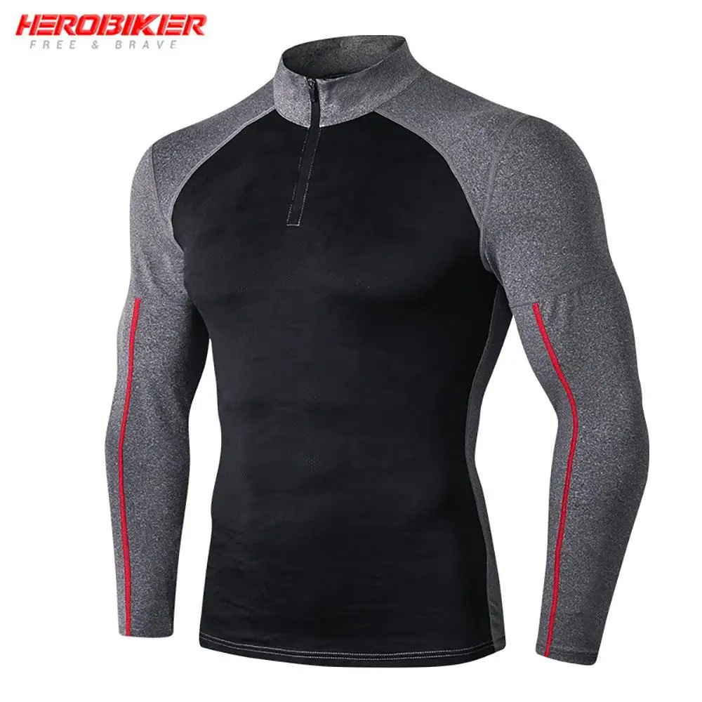 

HEROBIKER Men Sport T Shirt Motorcycle Base Layers Top Tight Breathable Stand Collar Compression Fitness Running Sports Shirts