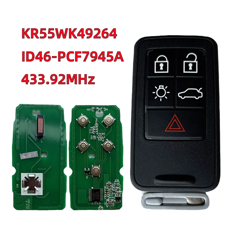 

Car Key Fob 433Mhz FSK FCCID KR55WK49264 For Volvo V40 V60 S80 XC70 XC60 S60 S60L ID46 PCF7945A/7953A 5 Buttons Smart Remote Key