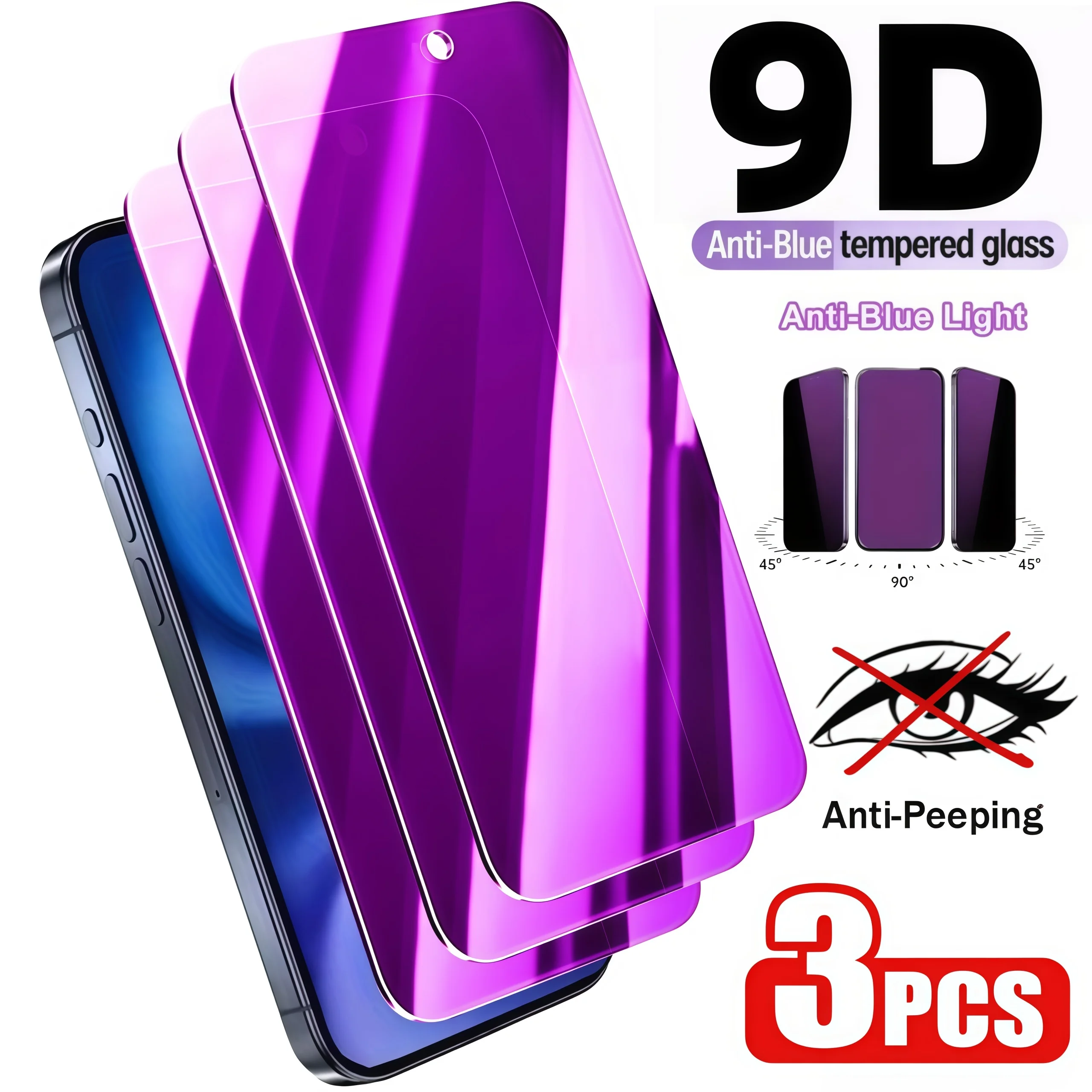 

3 Pcs Anti-Blue Light Privacy Tempered Glass Screen Protector Suitable for iPhone 17 Pro Max, 17 Air, 17, 16 Pro Max, 16, 16E