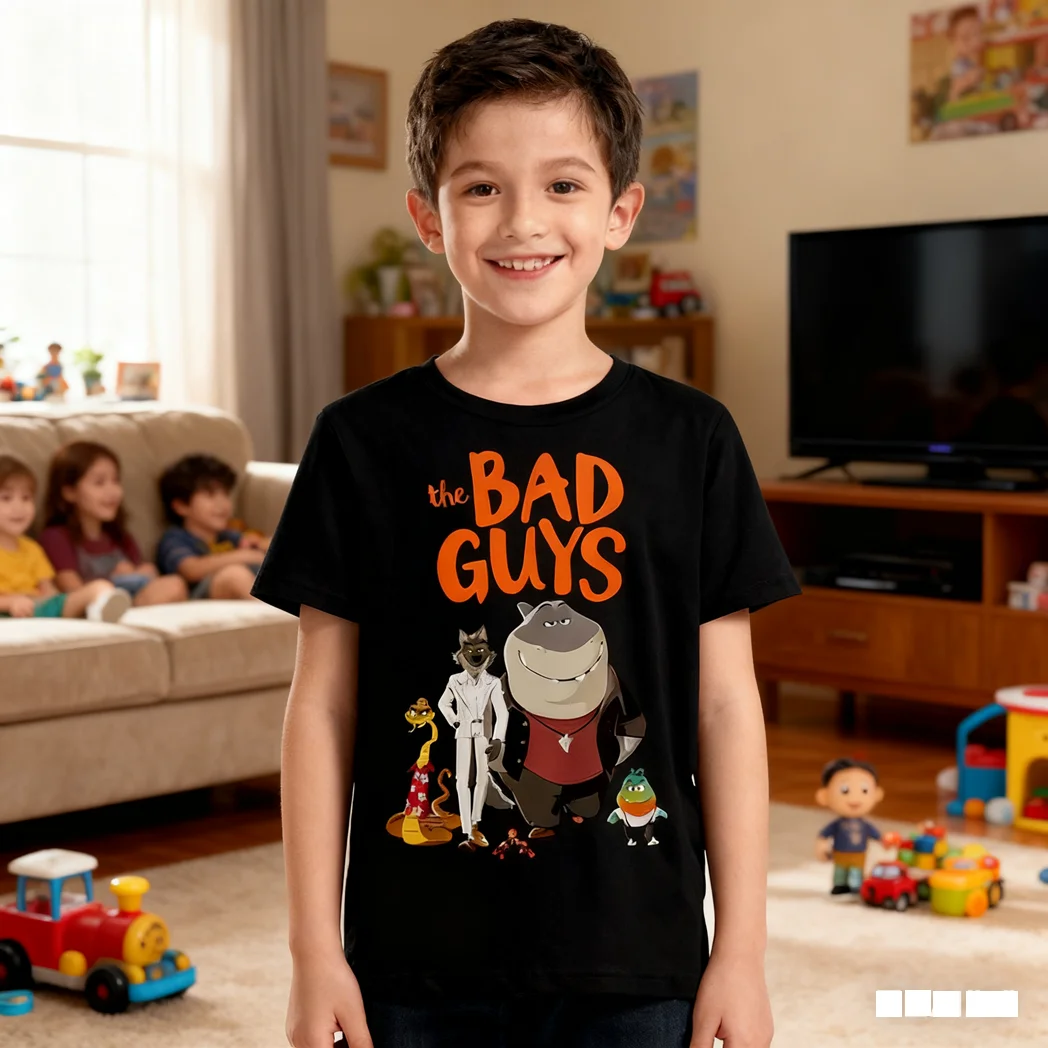 

The-Bad-Guys Print Men's Cotton Tshirt Big Bad Wolf Piranha Y2K Harajuku Kpop Style American Vintage Oversized Street Tee