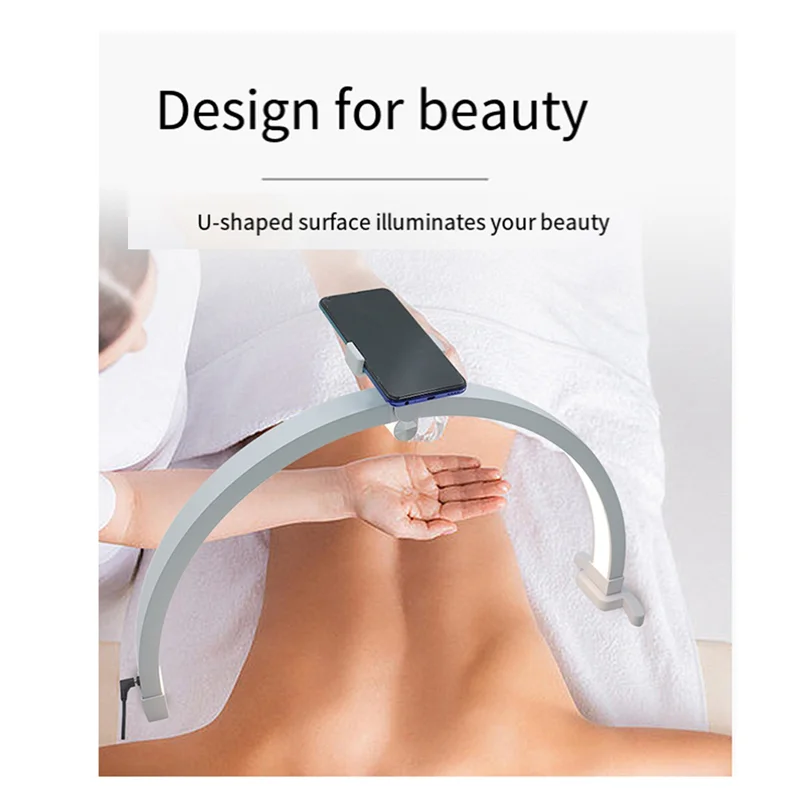 【A56X】22 بوصة مصباح الجمال ملء الضوء 20 واط التحكم باللمس نصف القمر طوي مانيكير الجمال الخفيفة مع مشبك الهاتف الأبيض الولايات المتحدة التوصيل