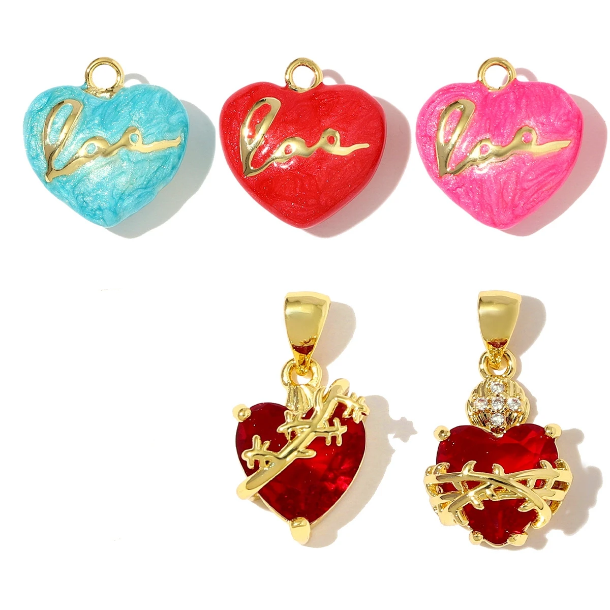 

3Pcs/Lot Copper Zircon Charms Heart Love Pendant For DIY Making Necklace Earring Accessories Wholesale