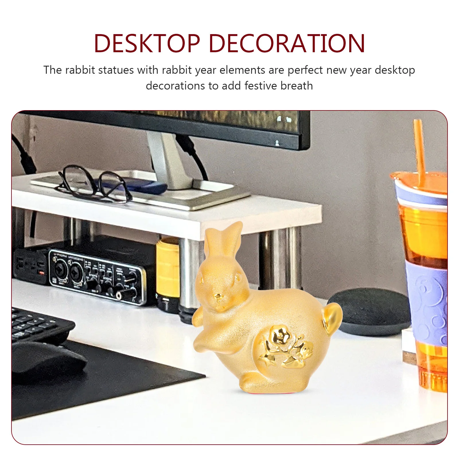 

Rabbit Statue Cartoon Desktop Ornament Glazed Pottery Bunny Decorative Rabbit for New Year Easter Home Office Table Decor