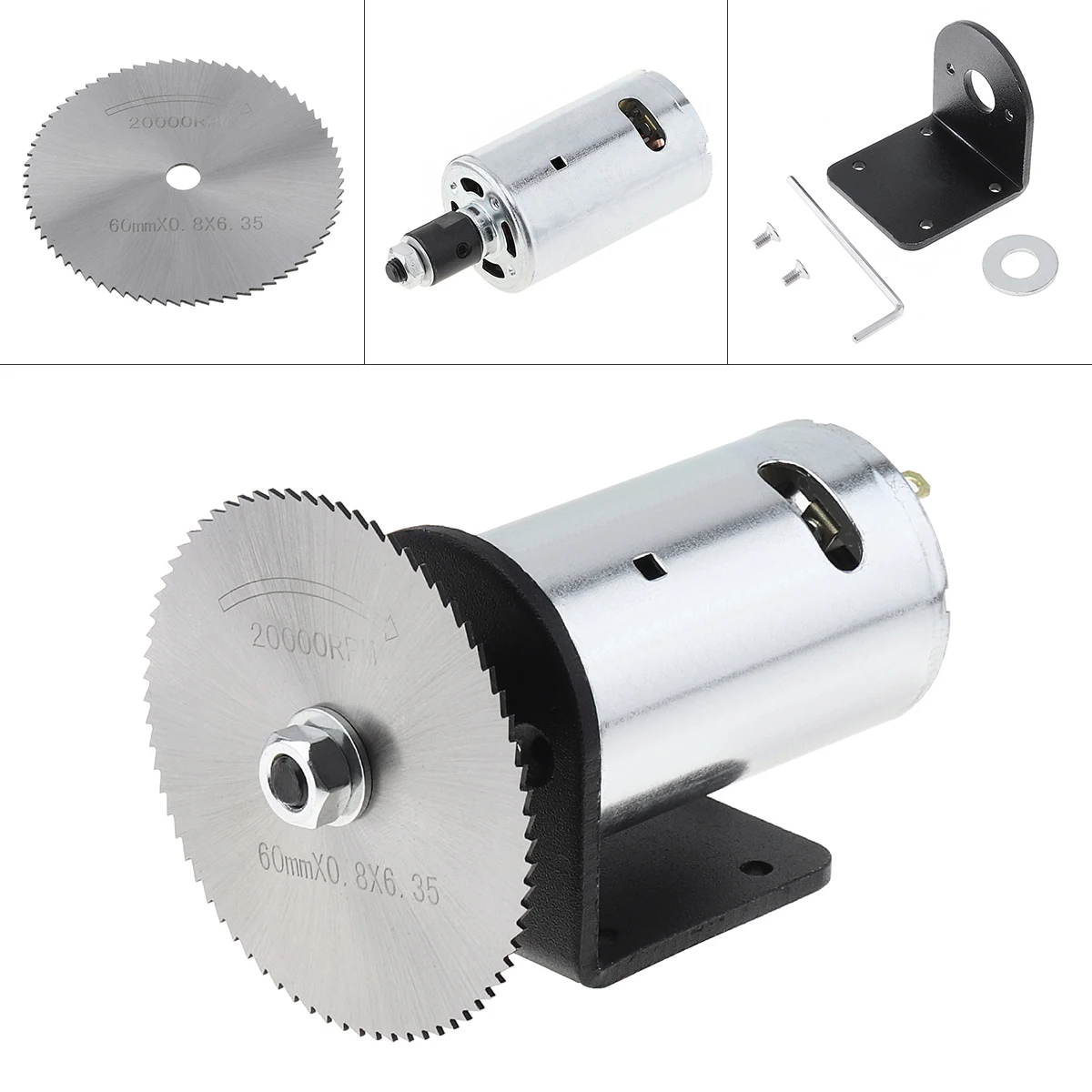 24V 555 Motor Table Saw Kit with Ball Bearing Mounting Bracket and 60mm Saw Blade for Cutting / Polishing / Engraving