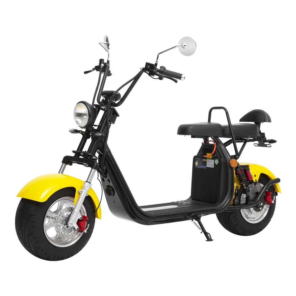EU Vintage Style Yellow Electric Citycoco Scooter E Bike With Two Seats for Girls Daily Use without battery
