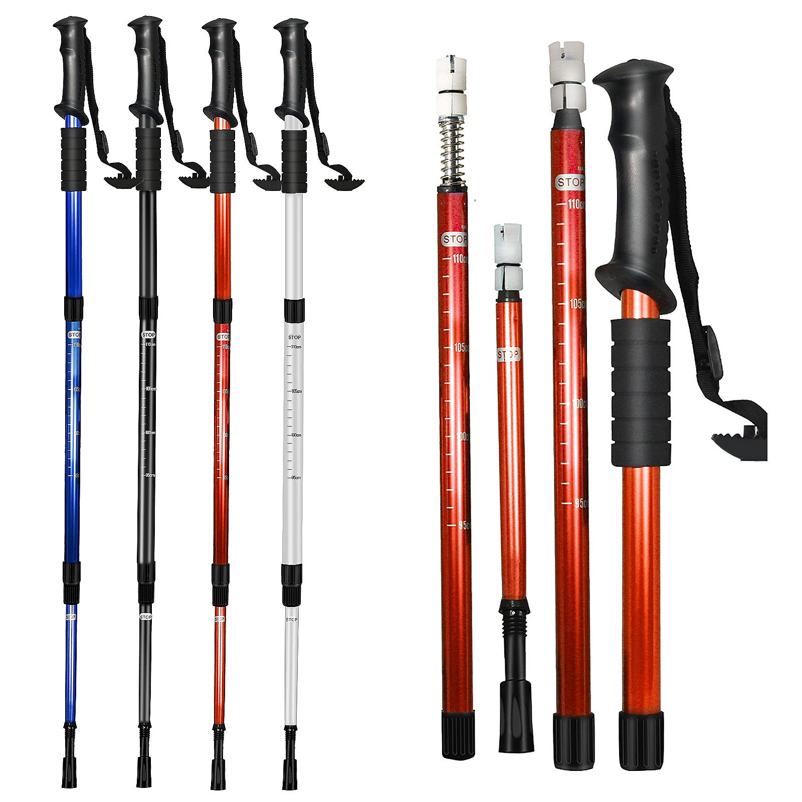 Outdoor Folding Trekkings Pole 4-Section Portable Walking Hiking Telescopic Stick Lightweight Camping Climbing Trekking Stick