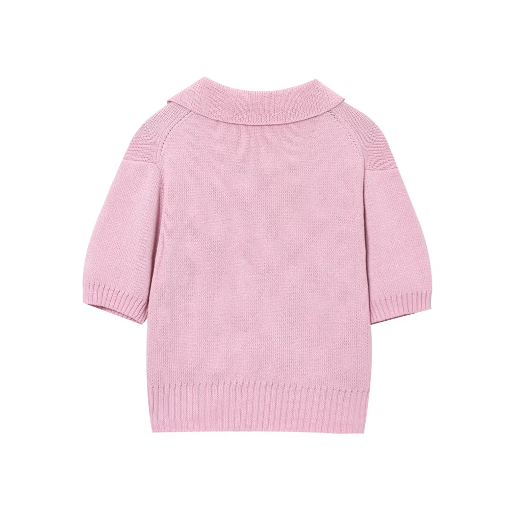 

Women's Casual Simple Collar Short Sleeve Bow Decoration Knitted Top Decoration Spring/Summer Casual Women's Clothing