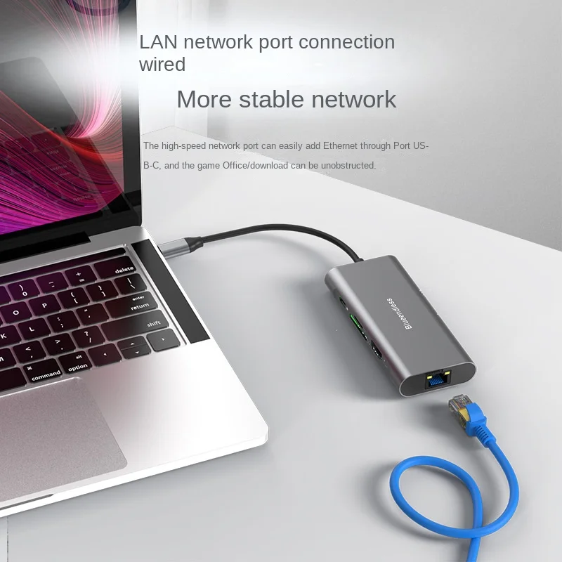 Type-C Docking Station HDMI-Kompatibel dengan Port Jaringan Usb3.0 Hub Tambahan Dock Eight-In-One Notebook Converter