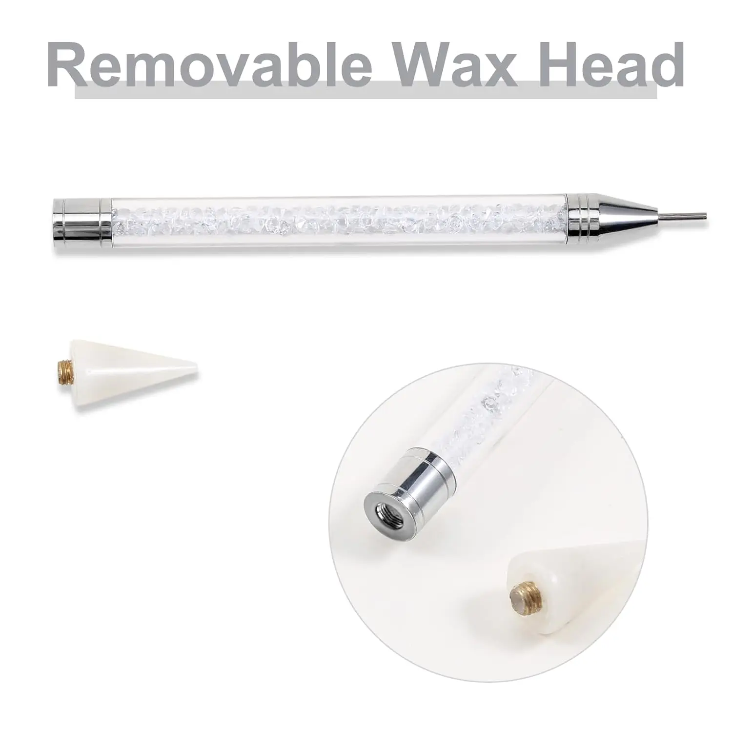 2PCS Dual-Ended Nail Art Rhinestone Picker Wax Pencil Set with 4 Replaceable Wax Tips Nail Dotting Pen Manicure Tool