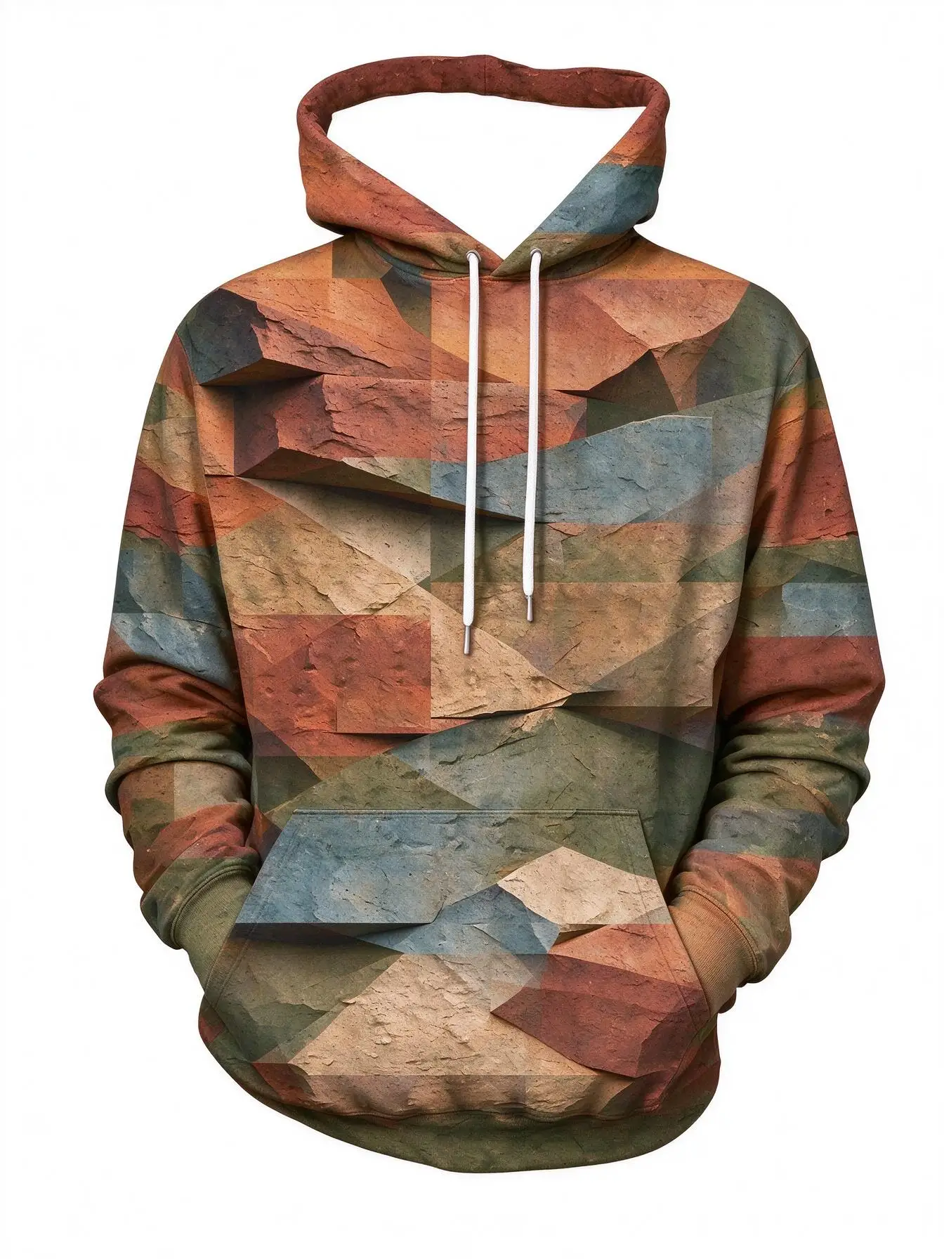 2026 Men's Hoodie thin Autumn Winter Nature Stone Polygon Texture All Over Print Loose Pullover Daily Outdoor Streetwear