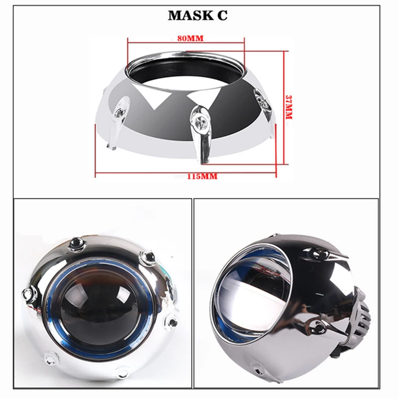 3 inch Chrome Bi LED Projector Lens Shrouds Mask Shell Silver For H4 H7 9005 9006 Decorate HID LED Projector Lens Universal