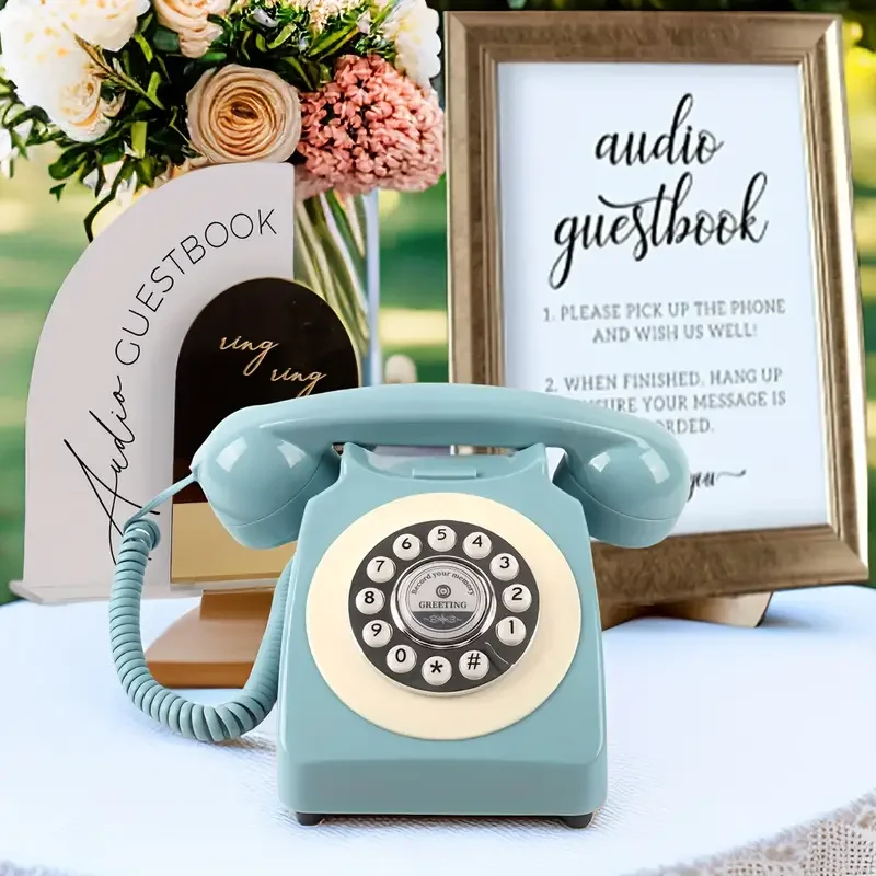 Cheeta Green Color Push Button Wedding Phone Message Voice Record Retro Audio Guest Book Vintage Guestbook Antique Telephone