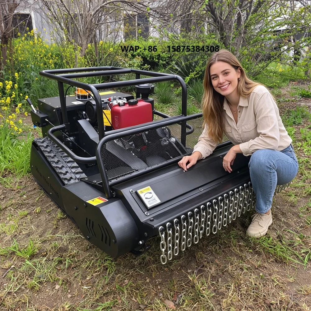 Big Power Engine Small Robot Grass Cutter Cutting Width 80cm 100cm 120cm Remote Control Crawler Lawn Mower Flail Mower