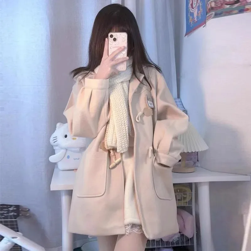 Japanese Streetwear Lolita Coat Women Elegant Wool Coat Autumn Winter Kawaii Clothing Long Sleeve Chic Jackets For Women 2022