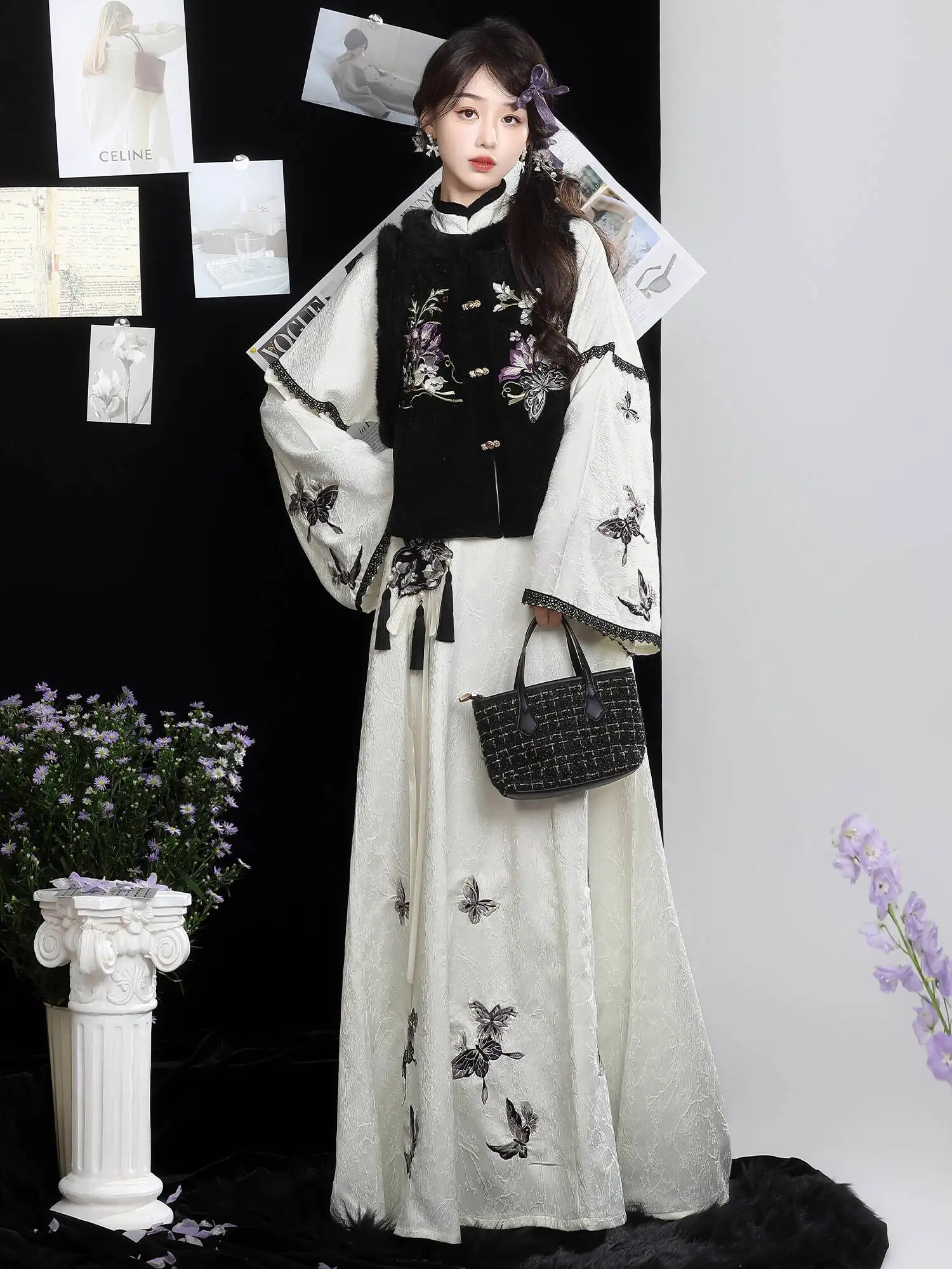 

New Hanfu Women Fiesta Carnival Halloween Cos Cosplay Winter Style Thicken Round Neck Waistcoat Skirt