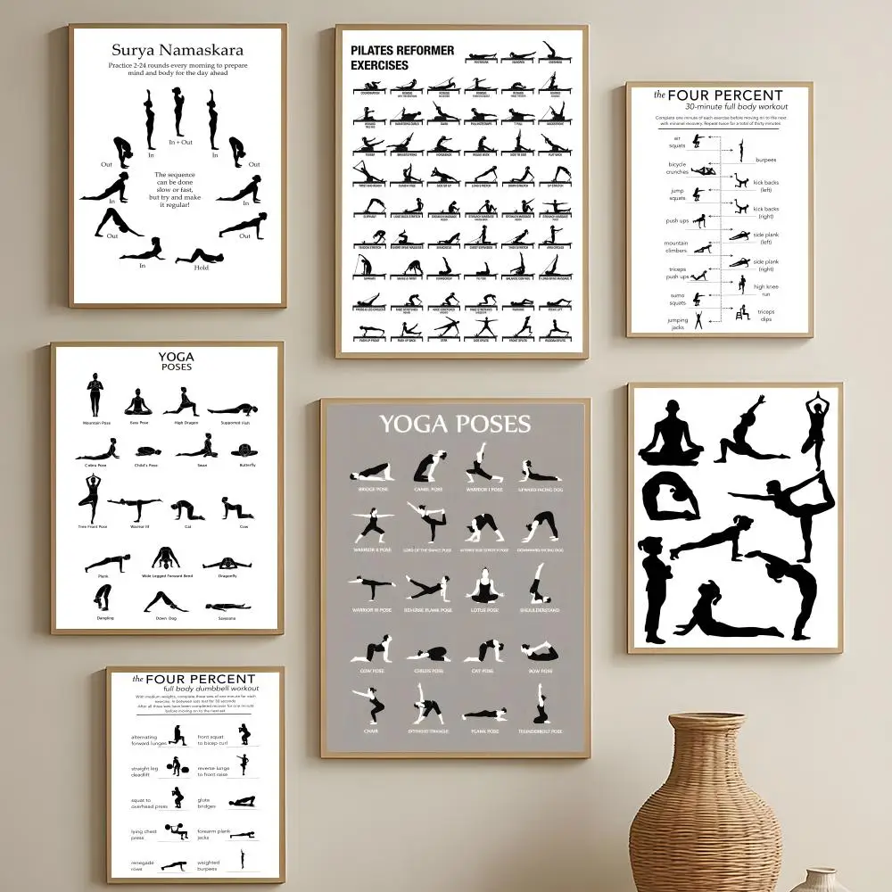 Fitness Theme Pilates Simple Poster HD Self-Adhesive Waterproof Wall Art Easy to Apply Multi-Scene Decor
