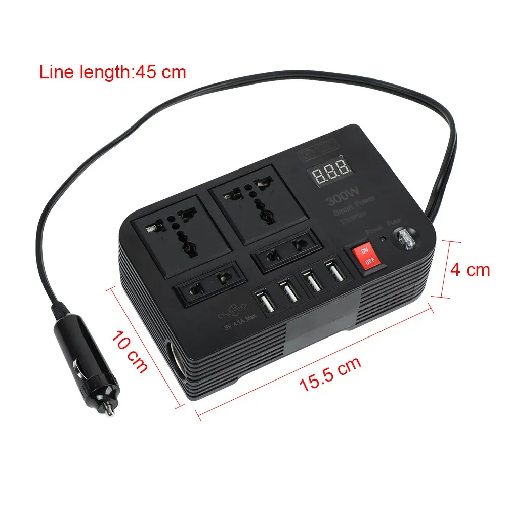 Overload Protection Car Inverter 4 AC Sockets 4 USB Ports ON/OFF Switch With Fuse 300W DC 12V to AC 220V Converter Power Adapter