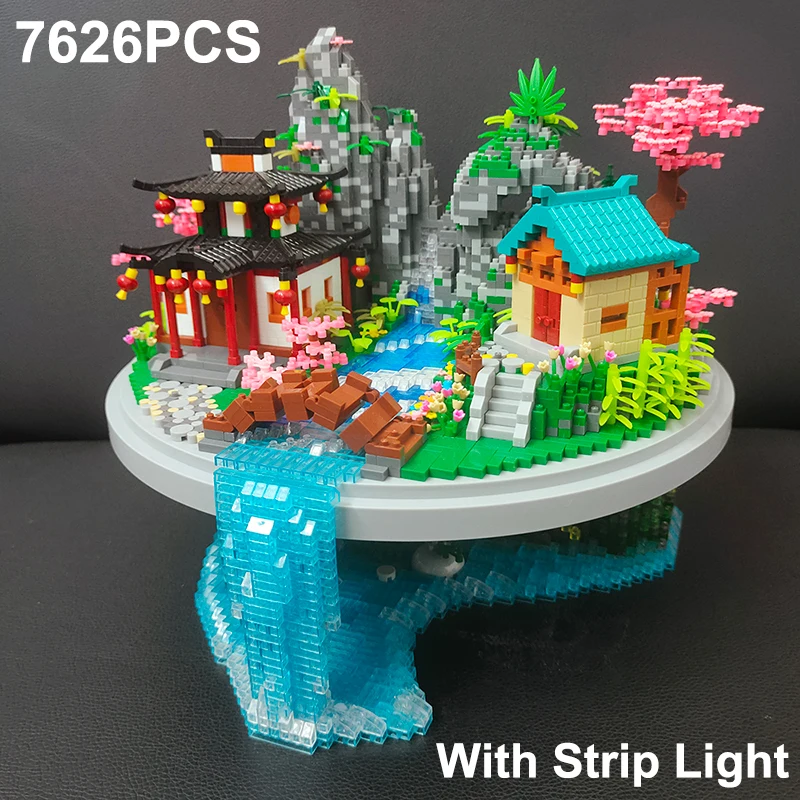 

7626PCS Chinese Architecture Fairyland Sakura Garden Mountain Waterfall Mini Building Blocks City Street View Assemble Toys Gift