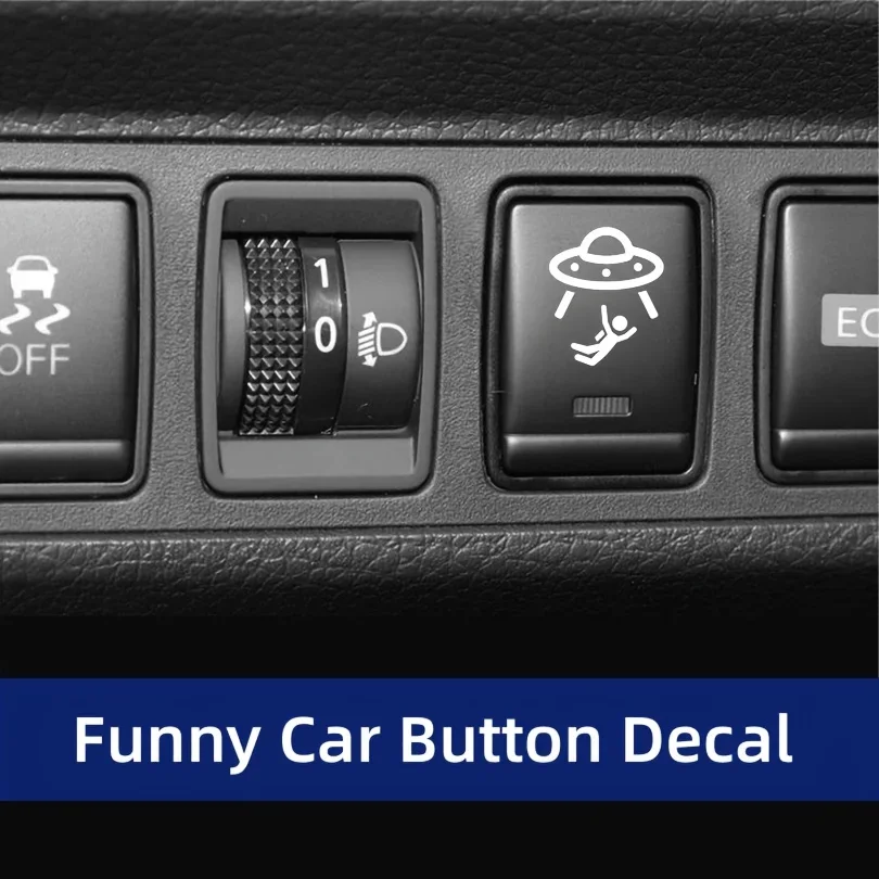 2pcs Funny UFO Blank Button Waterproof Vinyl Car Sticker Decal Fits All Auto Interior Blank Button Decor