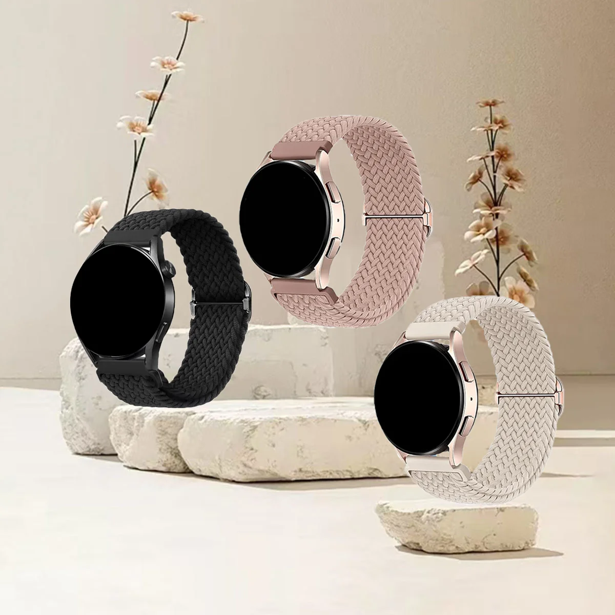 3 stks 18/20/22mm Gevlochten Lus voor Galaxy Horloge 7 6 5 4 3 Band Voor Huawei Horloge GT5 GT4/Garmin vivoactive 5/Amazfit Bip6