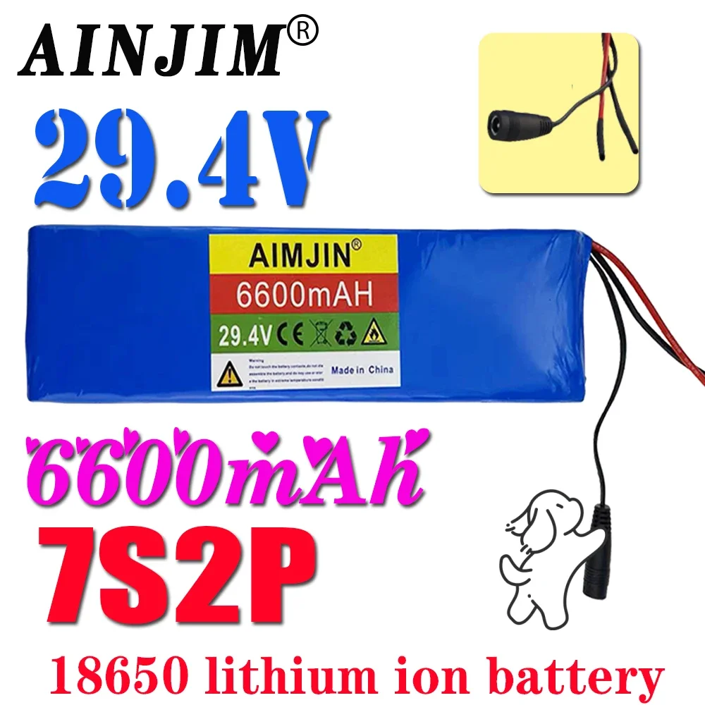 

24v 6.6ah 7s2p 18650 lithium-ion rechargeable battery 29.4v 6600mah battery pack+2a charger